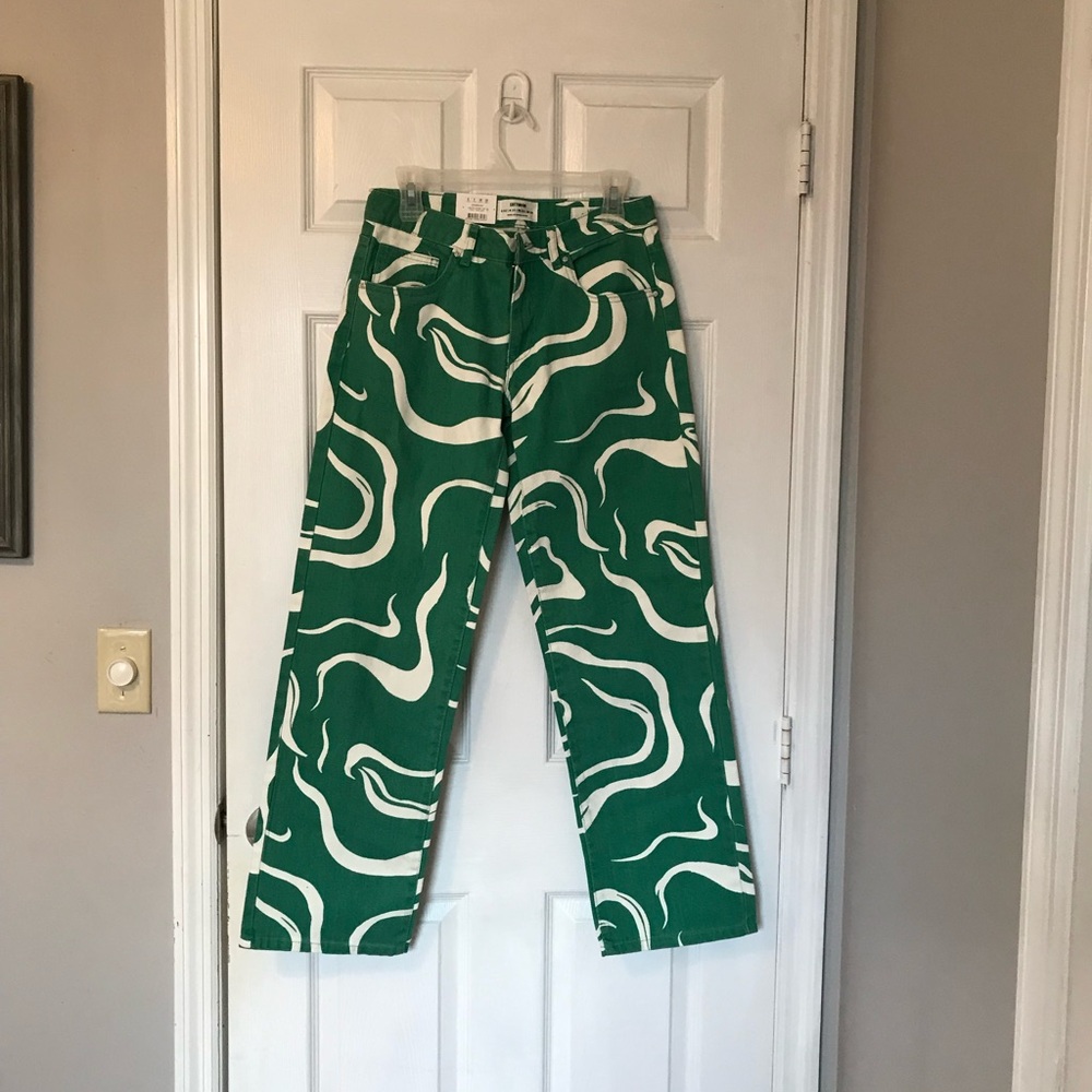 Cotton On Straight Low Rise Green & White Low Rise Jeans